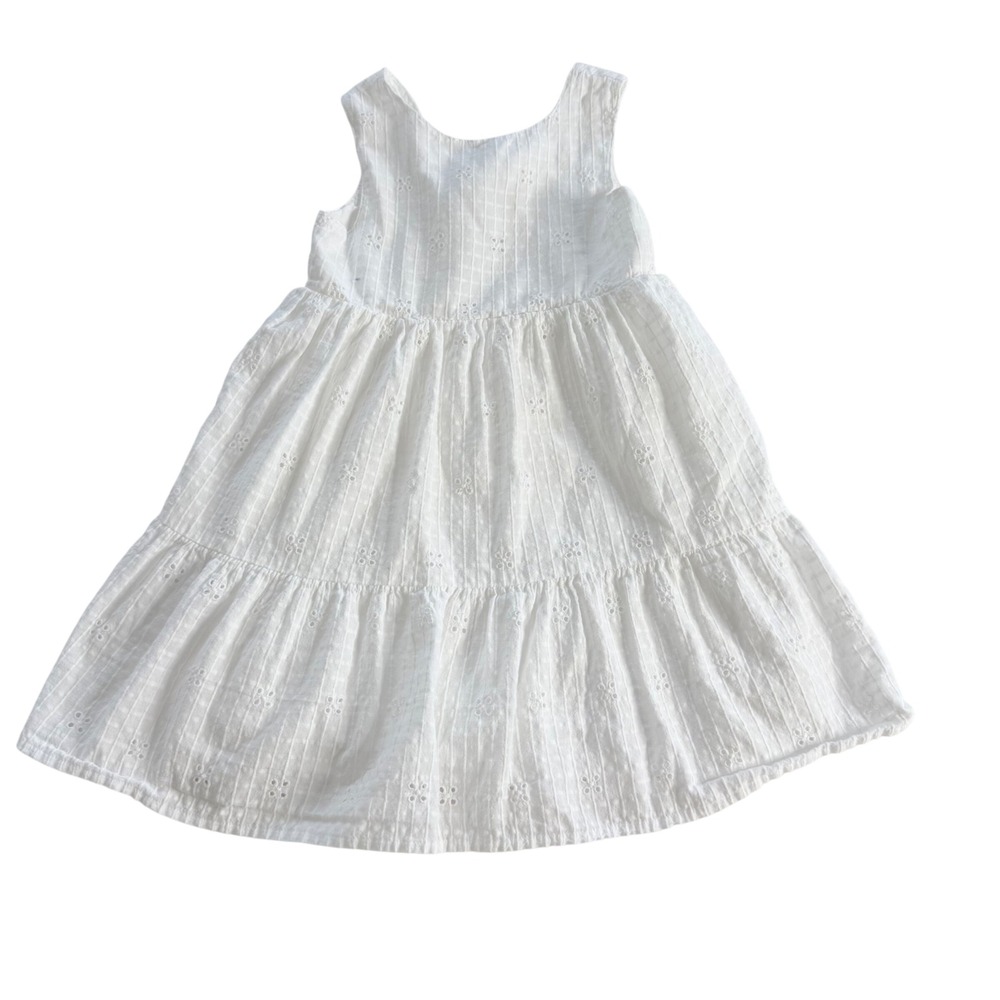 Cat & Jack Tiered Dress Kids 5T White Eyelet Bow Back Sleeveless Cotton